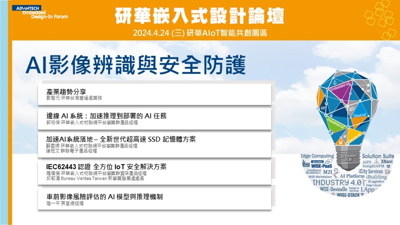 【2024 研華嵌入式設計論壇】AI影像辨識與安全防護 產業專注X關鍵技術研討會